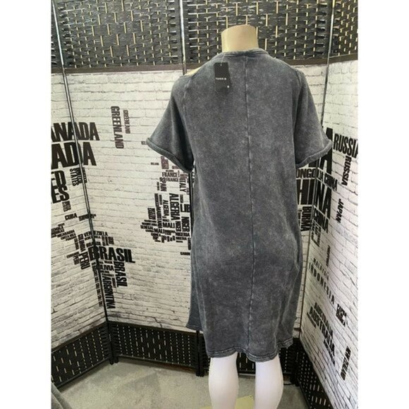 Torrid 0 Gray Mineral Wash Fleece Crew Neck Cold Shoulder Lounge Dress - Picture 4 of 6